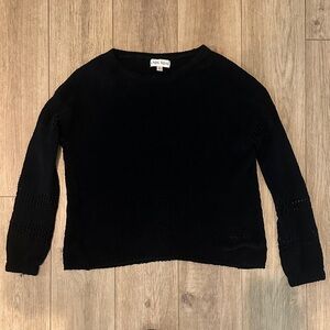 Knox Rose Black Crewneck Sweater with Subtle Sleeve Openwork